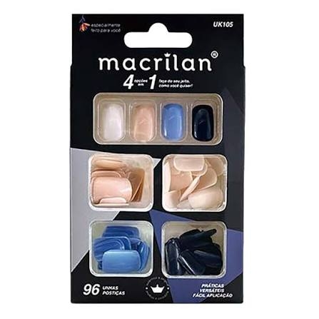 KIT UNHAS POSTICAS 4 EM 1 - TAMANHO MEDIO - AZUL/BEGE - MACRILAN ref UK105