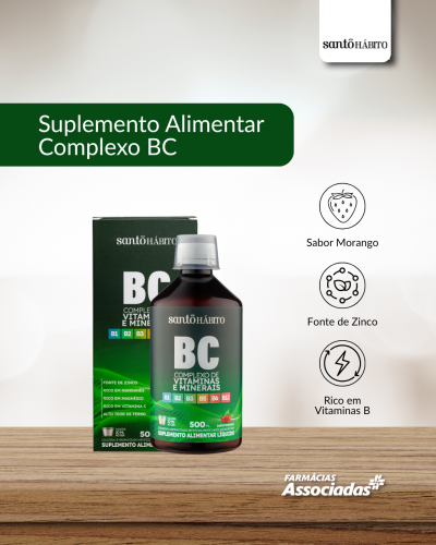 Suplemento Complexo BC Morango 500Ml Santo Habito