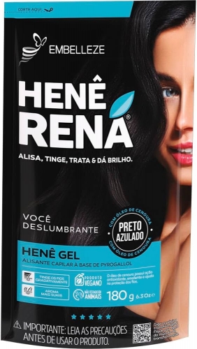 Tintura Alisante Hennê Embelleze Rená preto azulado sachê com 180g