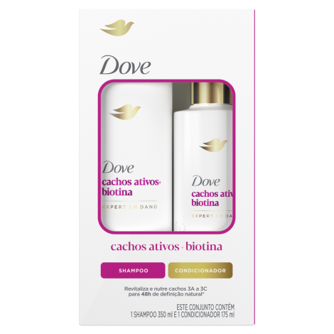 Kit Dove Shampoo 350ml + Condicionador 175ml Cachos Ativos+Biotina