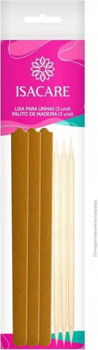 KIT MANICURE 3 LIXAS + 3 PALITOS DE MADEIRA ISACARE