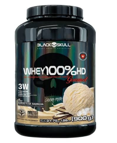 Whey 100% concentrado Gourmet  Baunilha 900G Pote BLACK SKULL