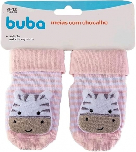 Meias Buba Chocalho Zebra ROSA 6-12 meses