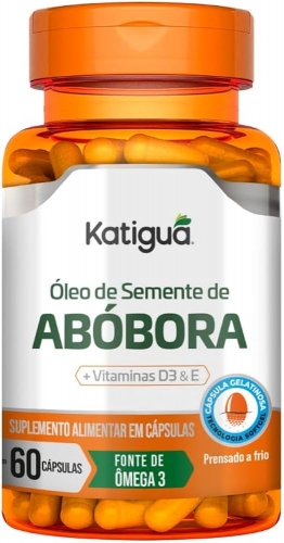 Óleo de Semente de Abóbora, Vitaminas E & D3, Sem sabor, Para Homens, 60 Cápsulas Soft Gel Katiguá,