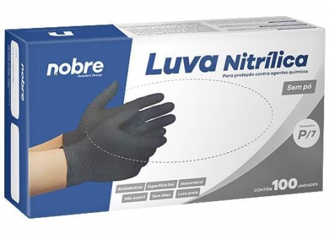 Luva Descartavel Nitrilica Preta Sem Po Tamanho P - 100Un Nobre