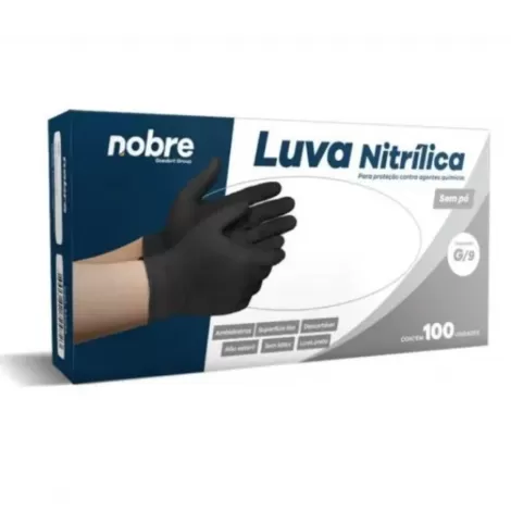 Luva Descartavel Nitrilica Preta Sem Po Tamanho G - 100Un Nobre