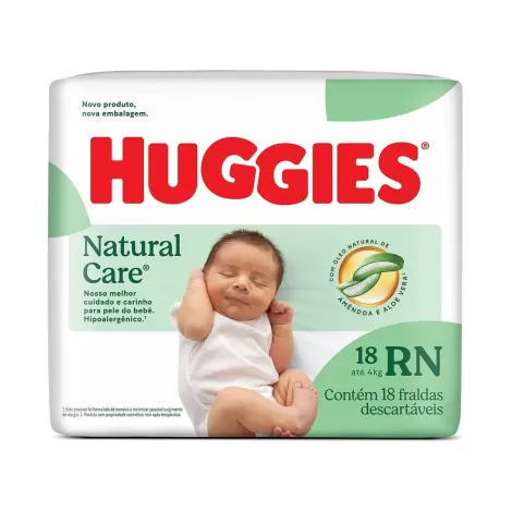 Fralda Descartável Recém-Nascido Huggies Natural Care RN Pacote 18 Unidades